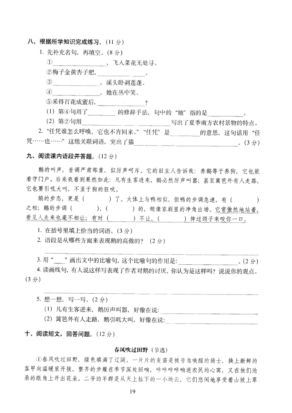 四年级下语文试卷——期中考试全真模拟训练密卷普通学校卷 （PDF版，含答案）人教（部编版）.pdf_第3页