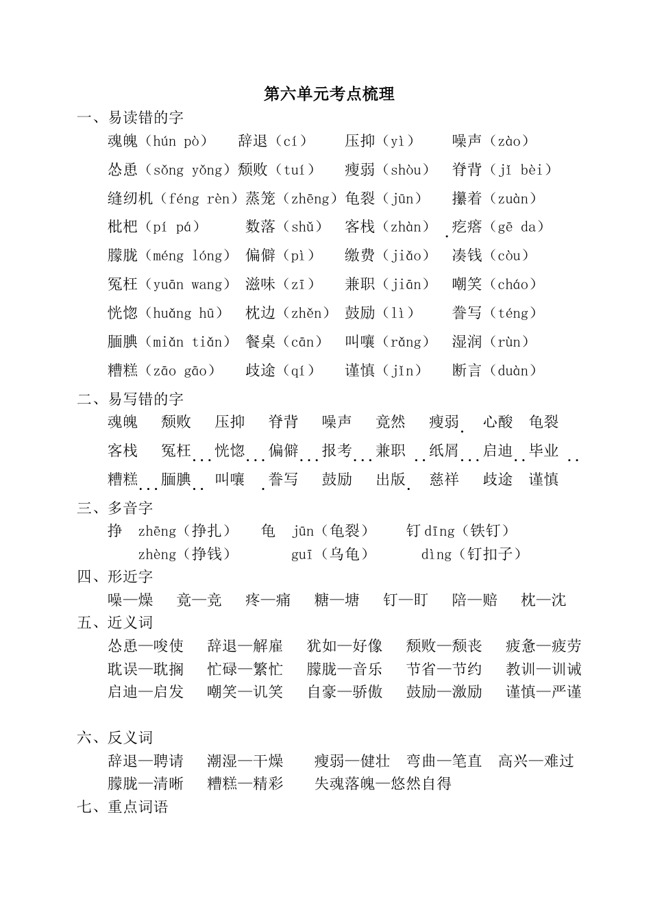 部编版五年级上册语文第六单元考点梳理.doc_第1页