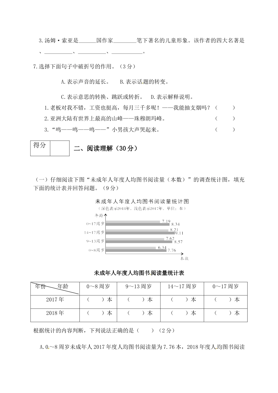 人教部编版六年级语文下册第二单元测试卷2（有答案）.docx_第3页