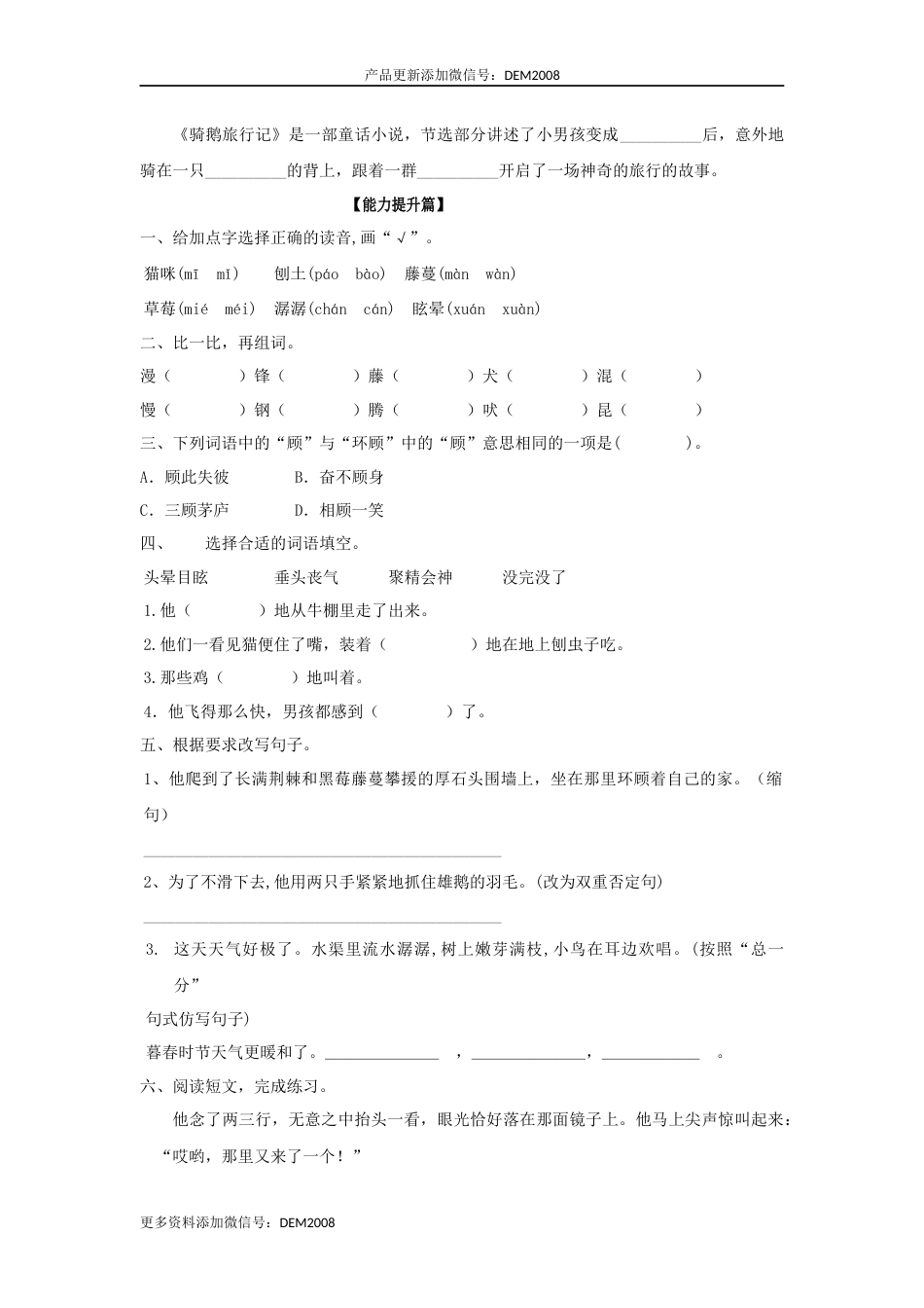 【分层训练】六年级语文下册 第6课 骑鹅旅行记(节选) 同步练习 （含答案）部编版.docx_第2页