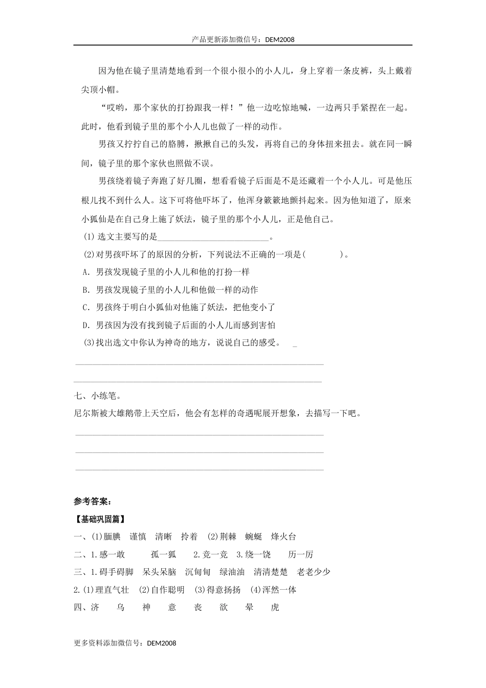 【分层训练】六年级语文下册 第6课 骑鹅旅行记(节选) 同步练习 （含答案）部编版.docx_第3页