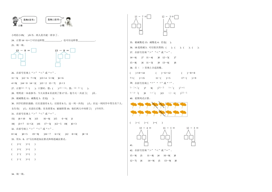 第二单元20以内的退位减法填空题（易错题提高卷）一年级下册数学专项培优卷（人教版）.docx_第2页