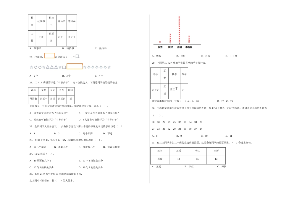 第一单元数据收集整理选择题（易错题提高卷）二年级下册数学专项培优卷（人教版）.docx_第3页