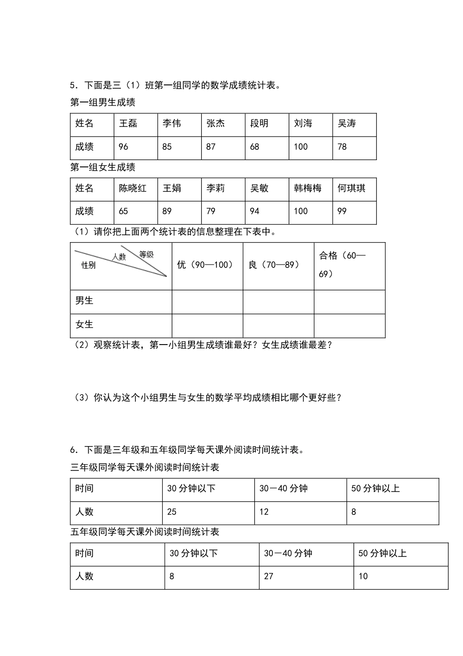 三年级数学下册典型例题系列之第三单元：复式统计表专项练习（原卷版）人教版.docx_第3页