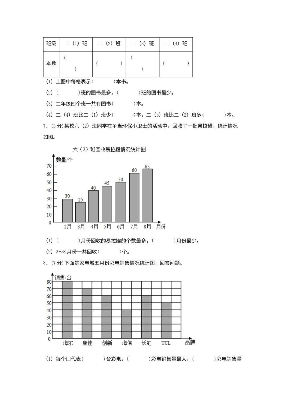 【单元AB卷】四年级上册数学分层训练B卷-第七单元 条形统计图（单元测试） （人教版，含答案）.docx_第3页