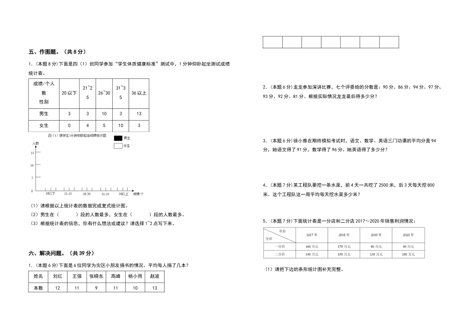 四年级数学下册第八单元平均数与条形统计图检测卷（基础卷）（含答案）人教版.docx_第3页