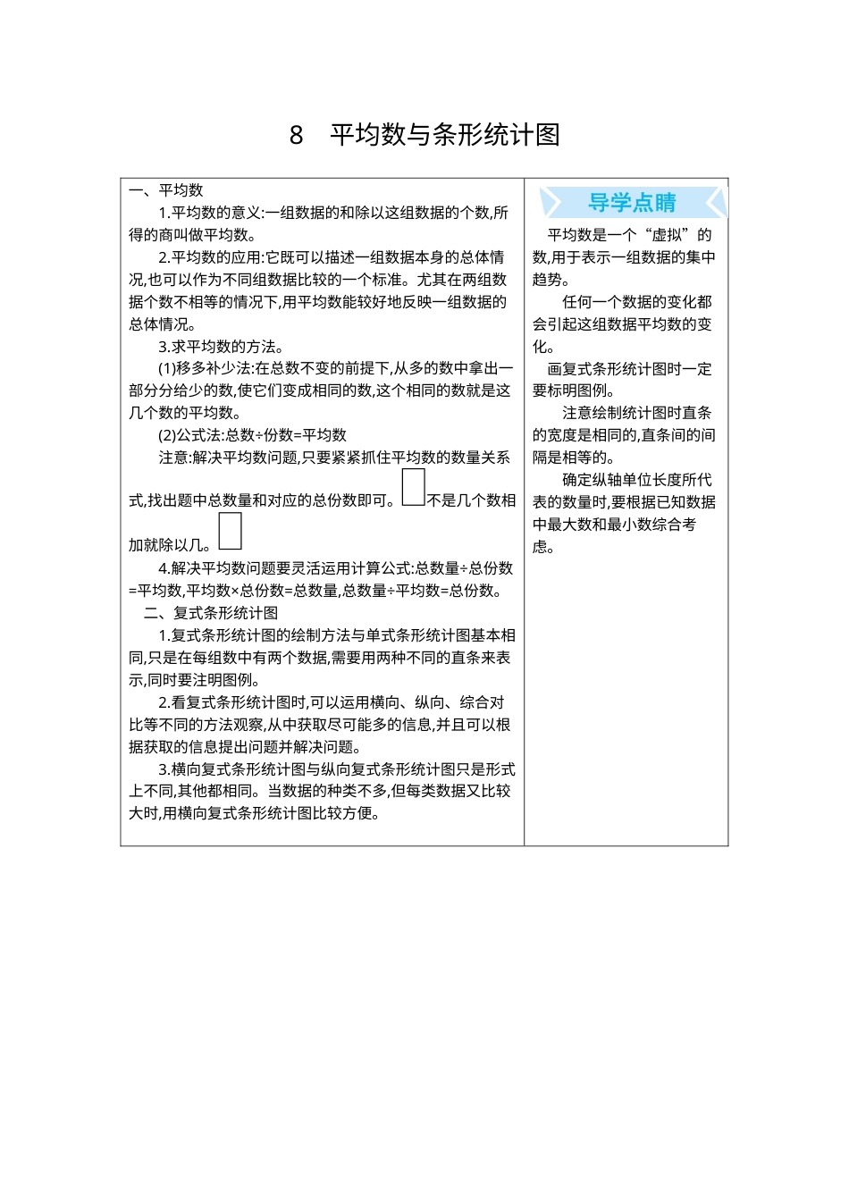 四年级下册数学期末复习卷8.平均数和条形统计图.docx_第1页