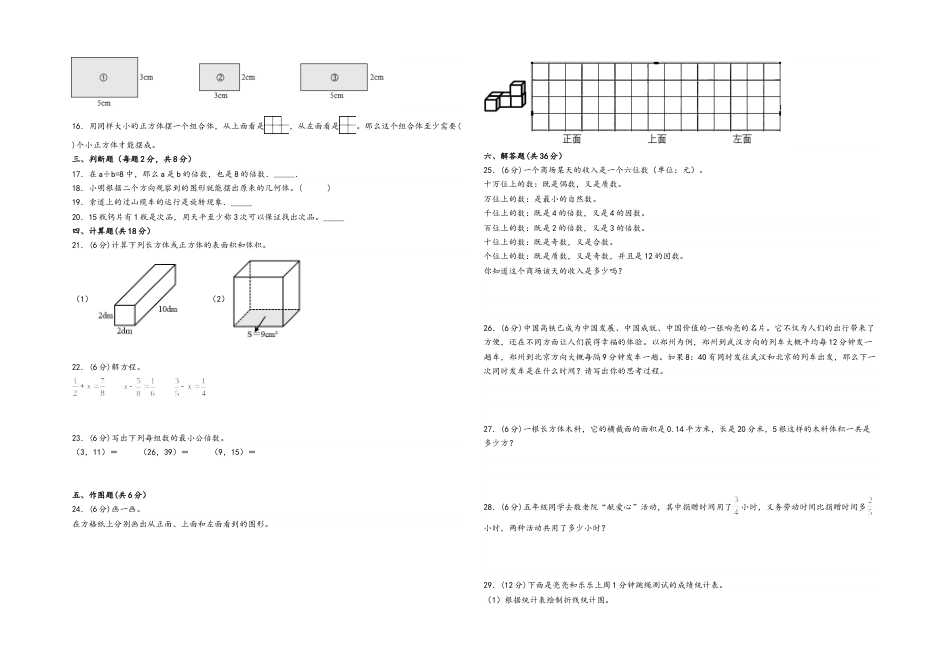 五年级下册数学期末考试综合素养测评A卷（A3版密封）（人教版）.docx_第2页
