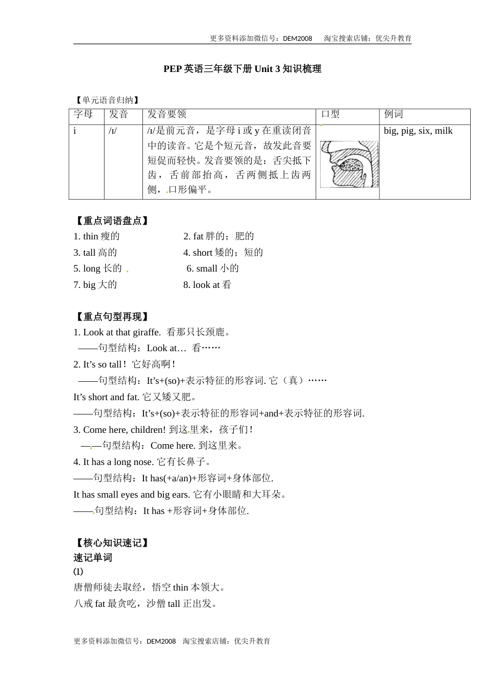 三年级下册英语单元知识梳理-Unit 3  At the zoo  人教PEP.doc_第1页