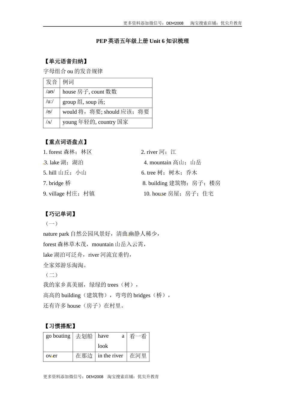 【完美】五年级上册英语单元知识梳理-Unit 6  In a nature park 人教PEP.docx_第1页