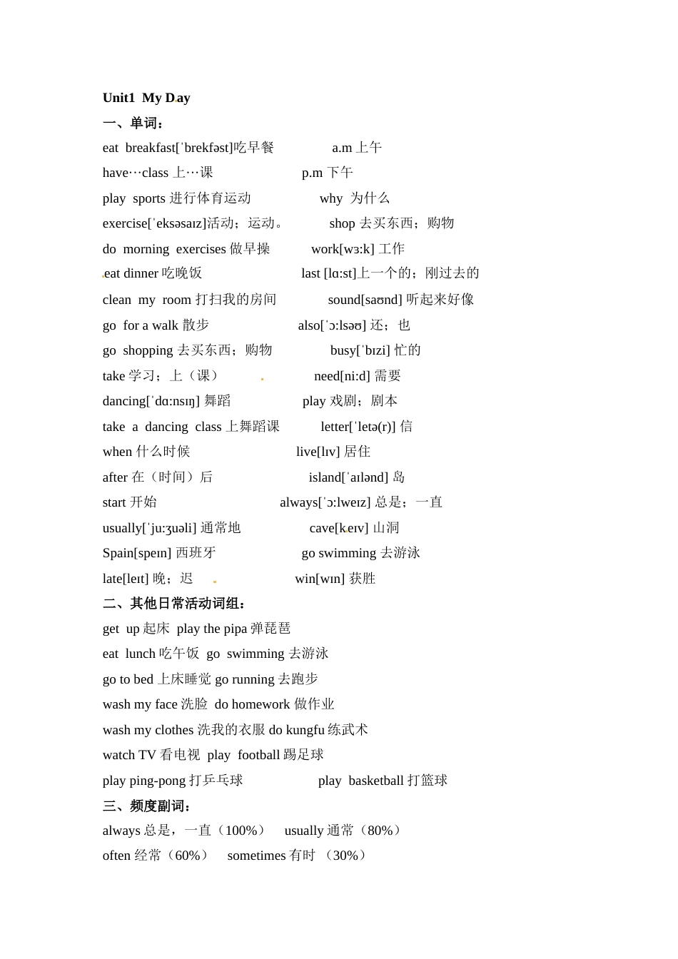 五年级下册英语素材-期末复习Unit1_人教PEP.doc_第1页