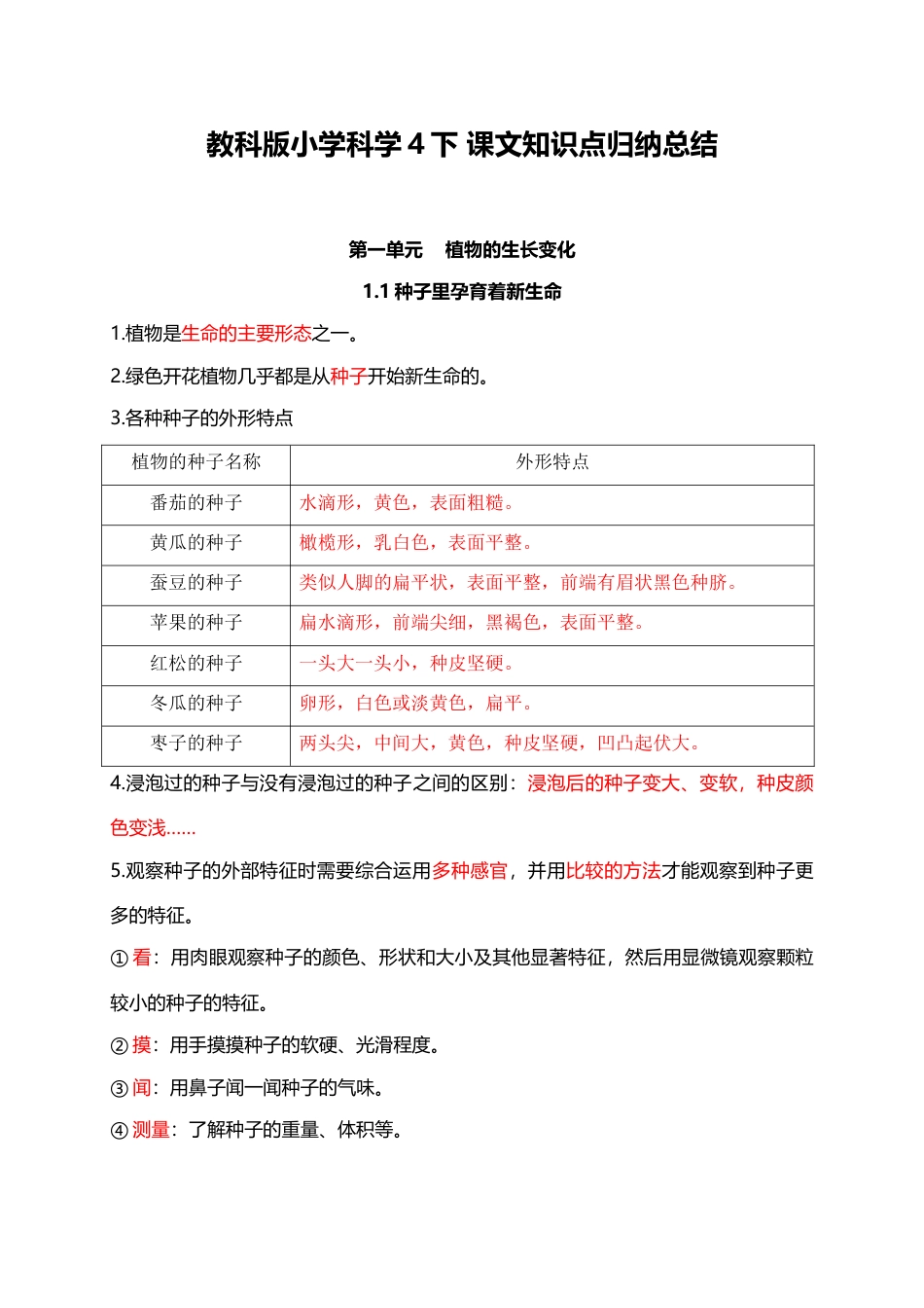教科版小学科学4下 课文知识点归纳总结（53页）.docx_第1页