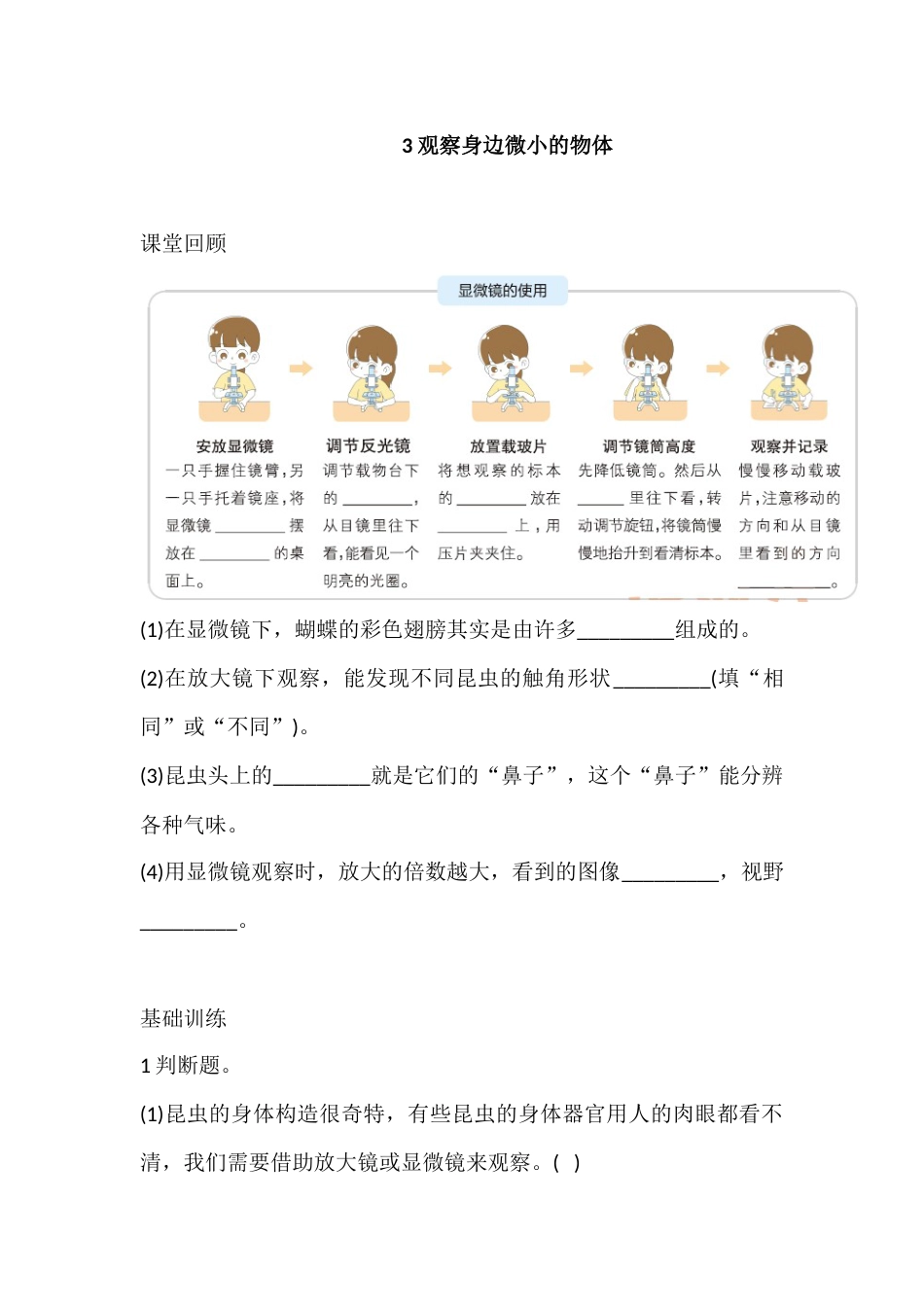 六年级上册科学1.3 观察身边微小的物体 课时练（含答案）.docx_第1页